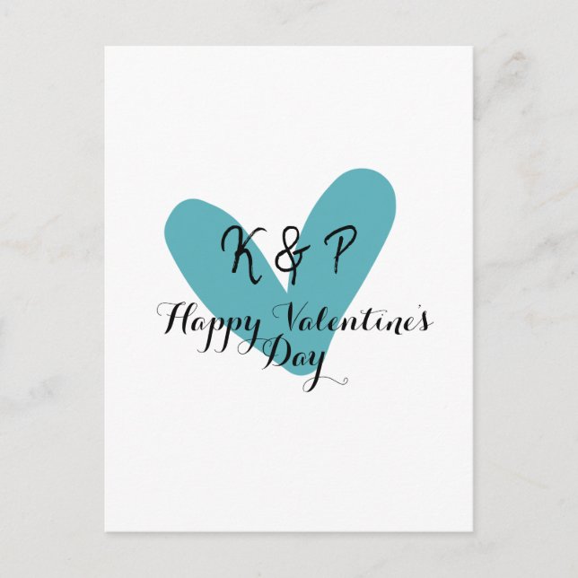 Carte Postale Joyeuse Saint-Valentin turquoise cœur nom lettre  (Devant)