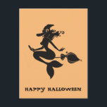 Carte Postale Joyeuse sirène de sorcière Halloween sur Broom Pos<br><div class="desc">This design may be personalized in the area provided by changing the Phoand/or text. Or it can be customized by choosing the click to customize further option and delete or change the color of the background, add text, change the text color style, or delete the text for an image only...</div>