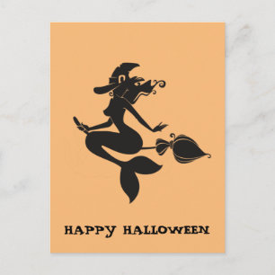 Carte Postale Joyeuse sirène de sorcière Halloween sur Broom Pos