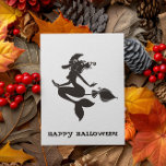 Carte Postale Joyeuse sirène de sorcière Halloween sur chambre<br><div class="desc">This design may be personalized in the area provided by changing the Phoand/or text. Or it can be customized by choosing the click to customize further option and delete or change the color of the background, add text, change the text color style, or delete the text for an image only...</div>