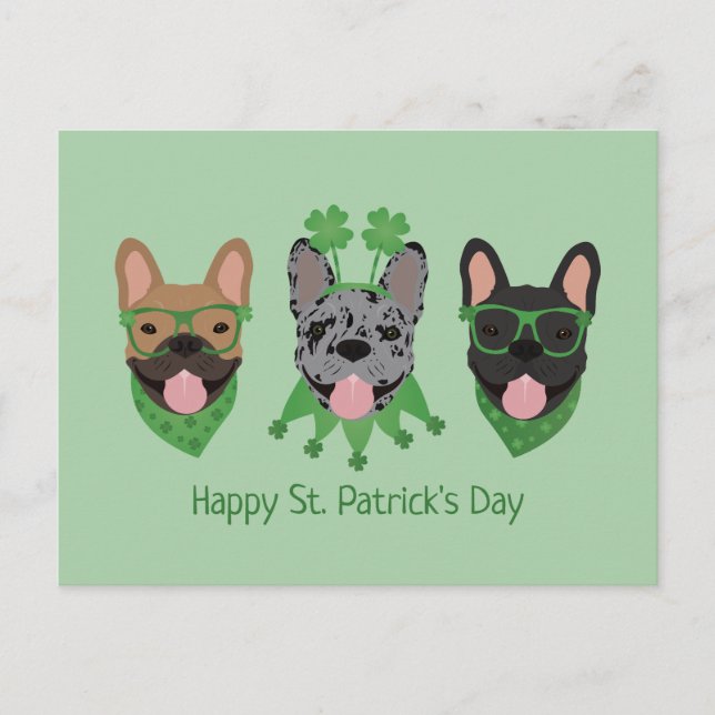 Carte Postale Joyeuse St Patrick French Bulldogs (Devant)