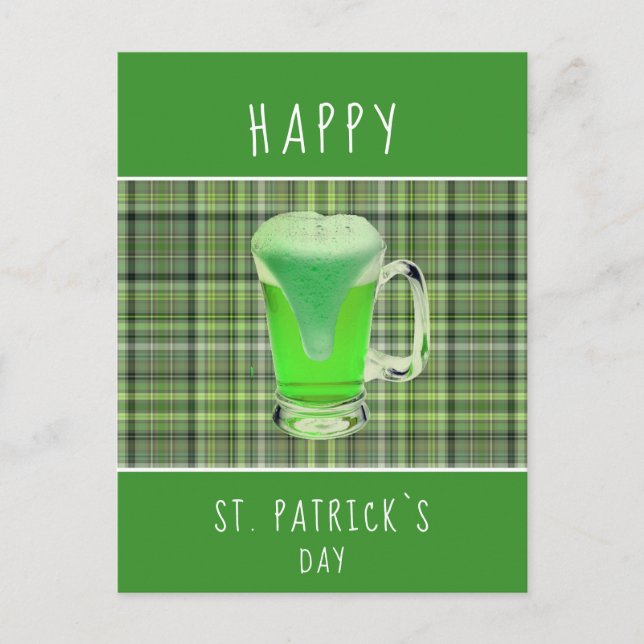 Carte Postale Joyeuse St. Patrick jour Bière verte motif irlanda (Devant)