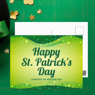 Carte Postale Joyeuse St. Patrick's Day Cute Custom Green Sparkl