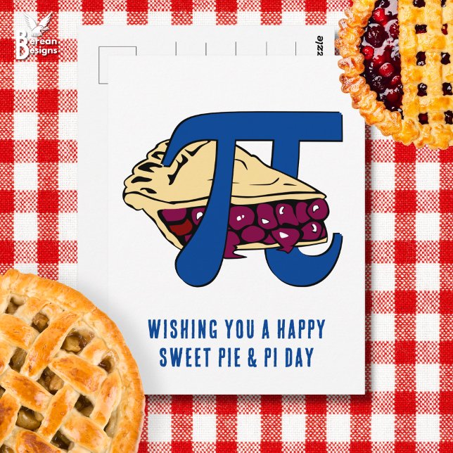 Carte Postale Joyeuse tarte à la cerise douce PI JOUR (Fun CHERRY PIE postcard to celebrate PI DAY on March 14th)