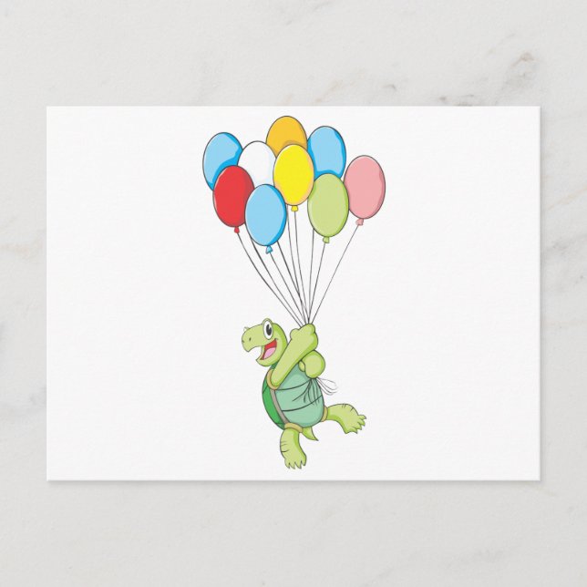 Carte Postale Joyeuse tortue volant sur des ballons (Devant)