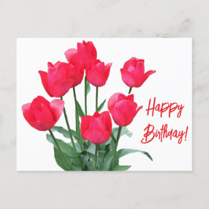 Carte Postale Joyeuse tulipes rouges Anniversaire coloré floral 