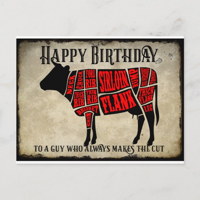 Carte Postale Joyeuses coupes d'anniversaire de la viande de vac (Devant)