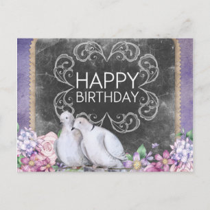 Carte Postale Joyeuses Doves d'Anniversaire Illustration florale