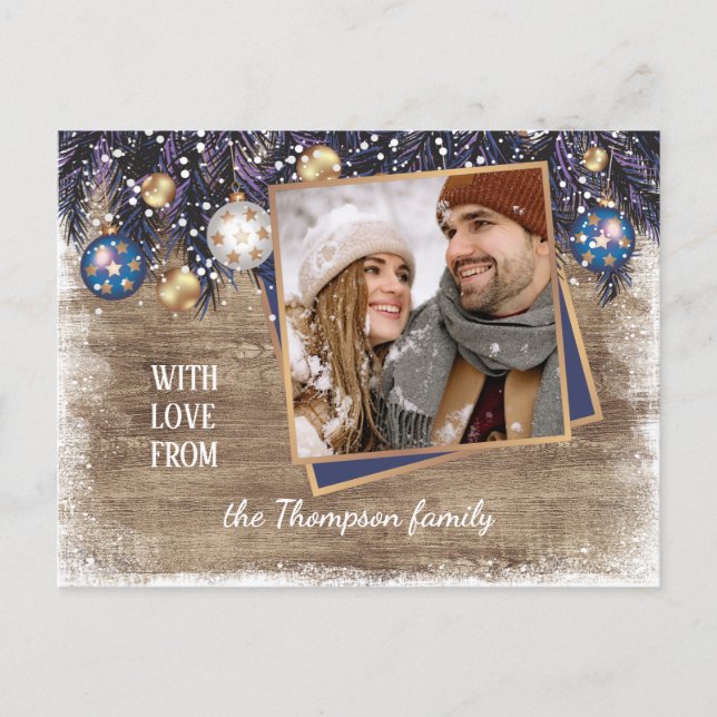 Carte Postale Joyeuses Fêtes classique de l'amour Motif de bois (Devant)