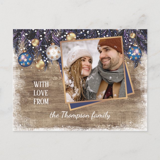 Carte Postale Joyeuses Fêtes classique de l'amour Motif de bois (Devant)