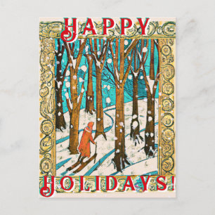 Carte Postale Joyeuses Fêtes de fin d'année en ski médiéval