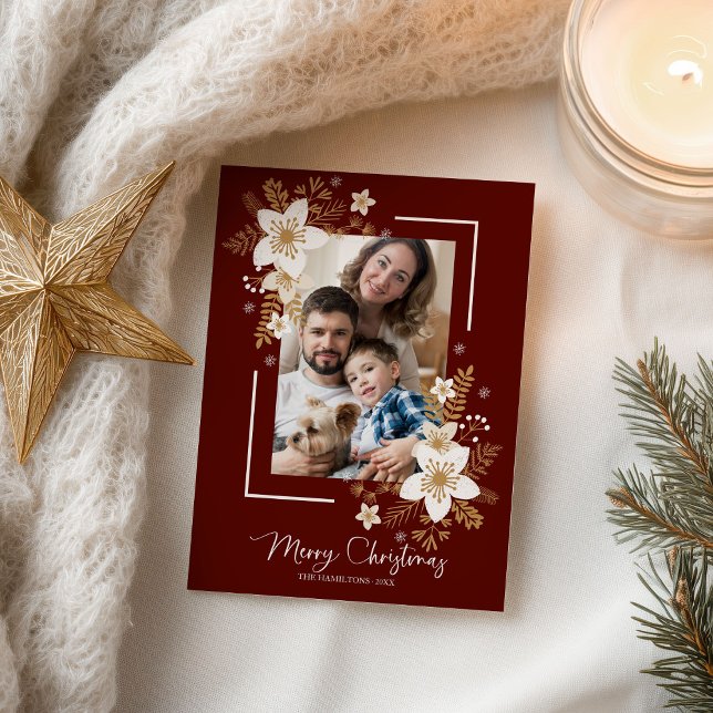 Carte Postale Joyeuses Fêtes de Noël Floral Blanc Photo (Créateur téléchargé)