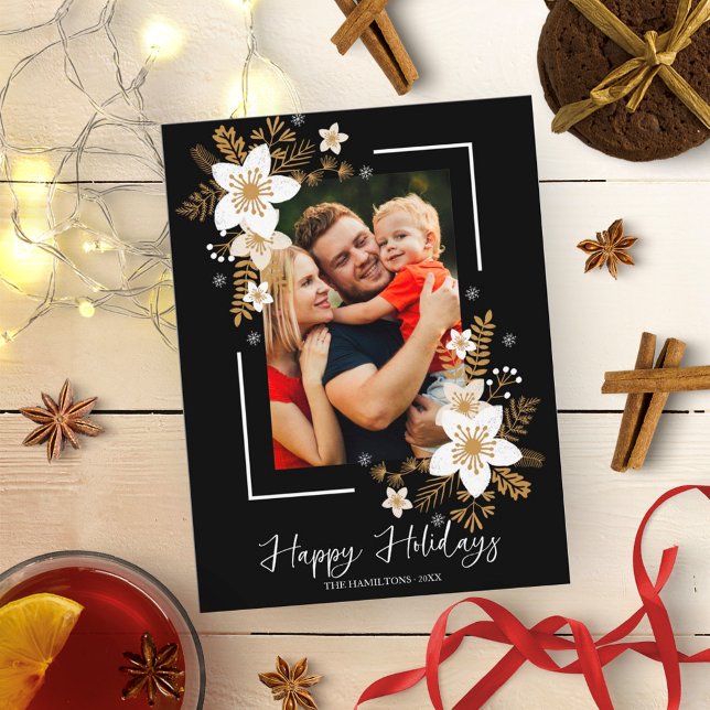 Carte Postale Joyeuses Fêtes Fleurs Blanches Photo de Noël (Créateur téléchargé)