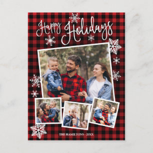 Carte Postale Joyeuses Fêtes Flocon de Neige Mignon Rustique 4 P