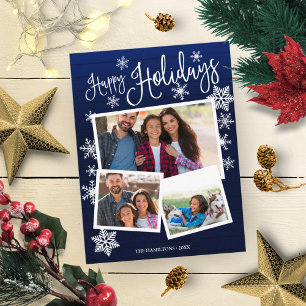 Carte Postale Joyeuses Fêtes Flocon Rustique 3 Photos Collage