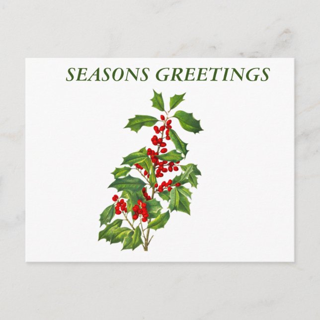Carte Postale Joyeuses Fêtes Holly (Devant)