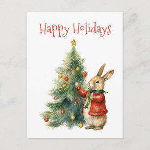 Carte Postale Joyeuses Fêtes - Lapin Mignon avec un Arbre de Noë