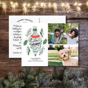 Carte Postale Joyeuses Fêtes Main Drawn Ornament 2 Photos