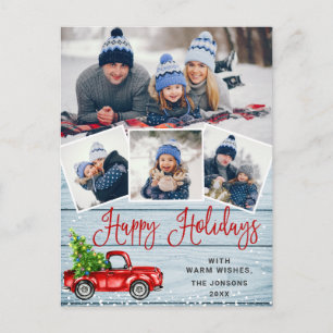 Carte Postale Joyeuses fêtes Noël Camion de ferme rouge 4 Photo