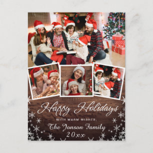 Carte Postale Joyeuses fêtes Noël Rustique 4 PHOTO Salutation