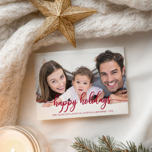 Carte Postale Joyeuses Fêtes Photo en calligraphie rouge Noël