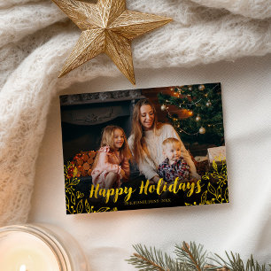 Carte Postale Joyeuses Fêtes Photo Noël Feuillage Doré Mignon