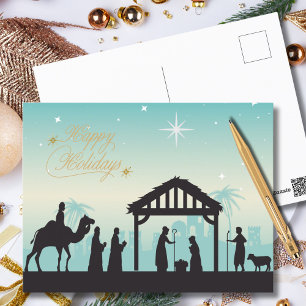 Carte Postale Joyeuses Fêtes Scène de la Nativité dans une Crèch
