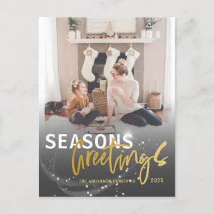 Carte Postale Joyeuses Fêtes Star Faux Gold Script Noël