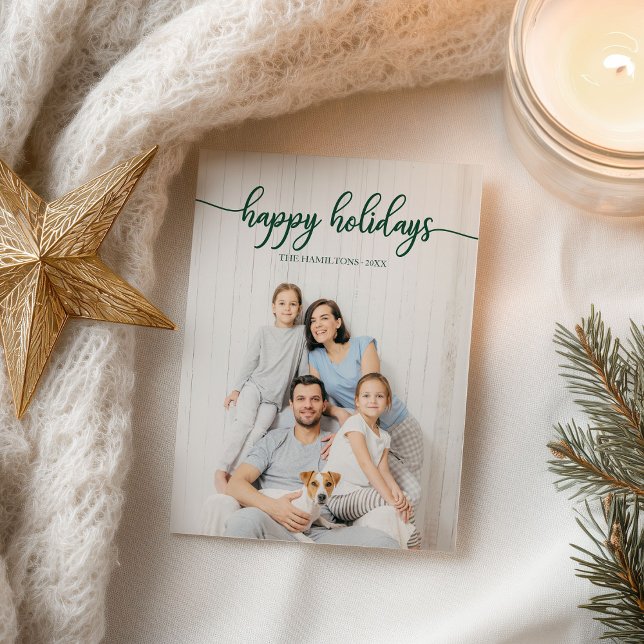 Carte Postale Joyeuses Fêtes Vert Script Unique Photo Noël (Créateur téléchargé)