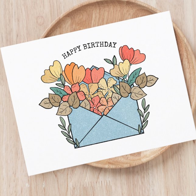 Carte Postale Joyeuses fleurs d'anniversaire illustrées (Créateur téléchargé)