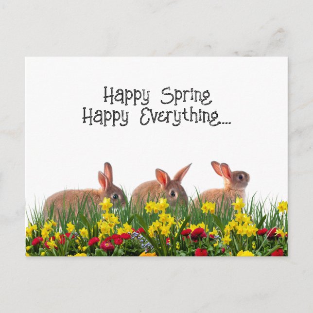 Carte Postale Joyeuses Fleurs de Printemps et Lapins (Devant)