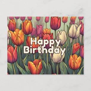 Carte Postale Joyeuses fleurs de tulipes d'anniversaire