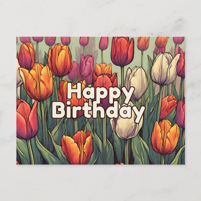 Carte Postale Joyeuses fleurs de tulipes d'anniversaire (Devant)