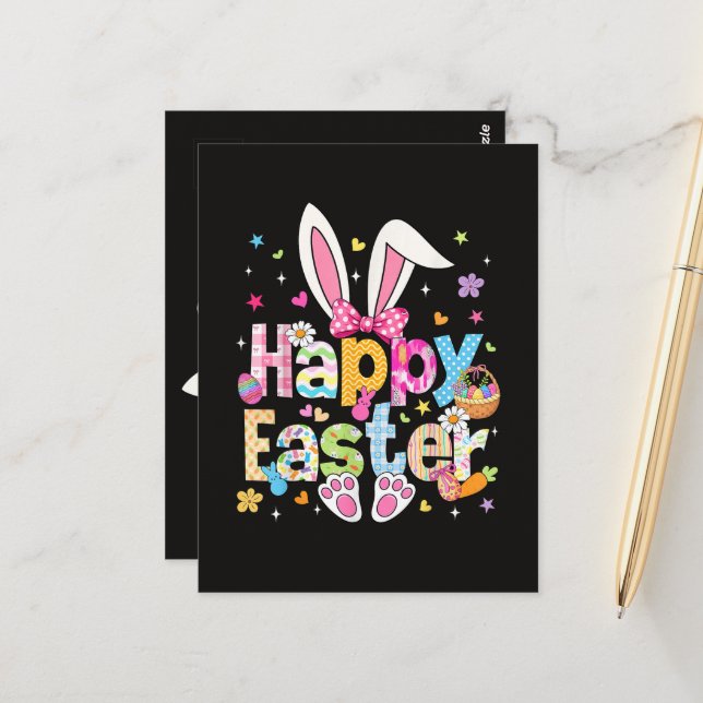 Carte Postale Joyeuses Pâques 2026 Lapin Mignon (Devant/Arrière en situation)