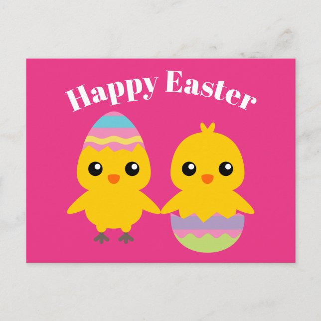 Carte Postale Joyeuses Pâques Adorables poussins (Devant)
