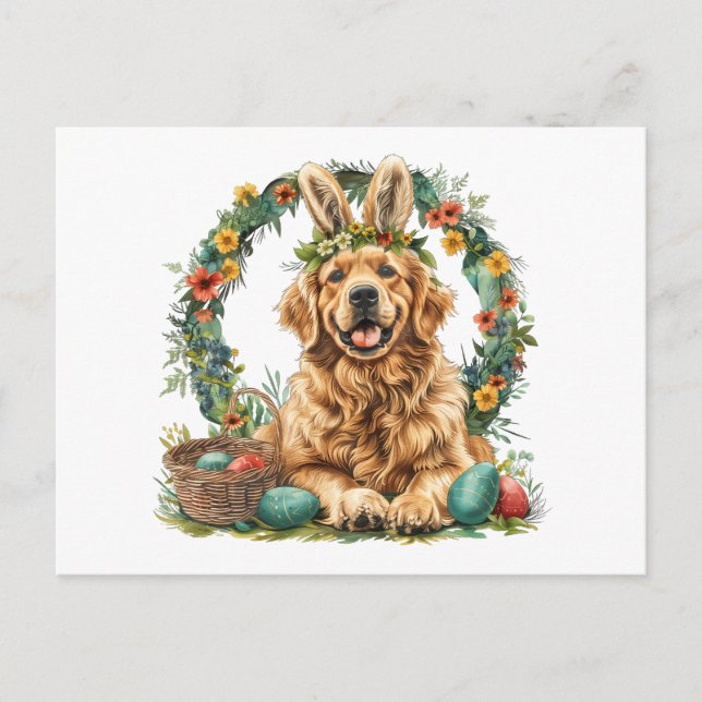 Carte Postale Joyeuses Pâques Chien Retriever Doré Oreilles de L (Devant)