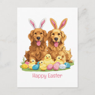 Carte Postale Joyeuses Pâques Chiens Golden Retriever Oreilles d