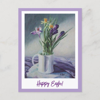 Carte Postale Joyeuses Pâques crocus violets art fin vintage 