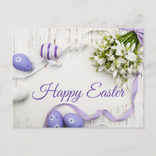 Carte Postale Joyeuses Pâques Fleurs de printemps, Œufs peints e