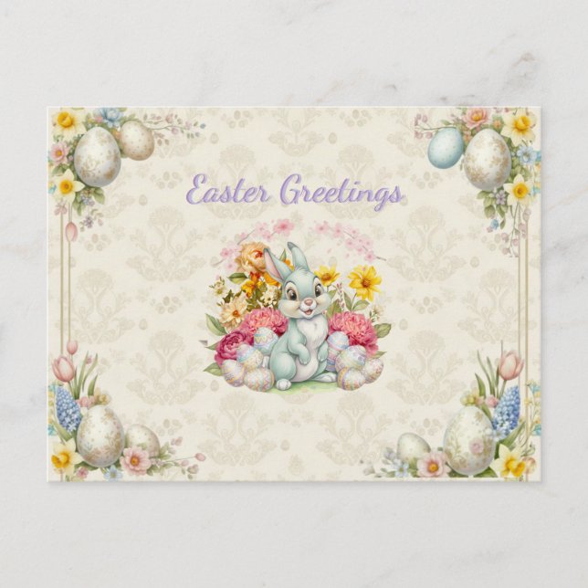 Carte Postale Joyeuses Pâques Lapin Mignon (Devant)