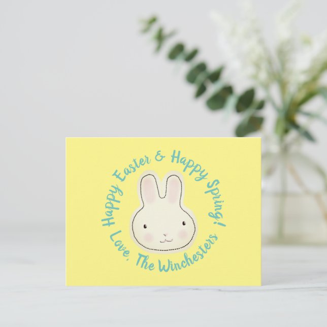 Carte Postale Joyeuses Pâques mignon lapin drôle écriture person (Debout devant)