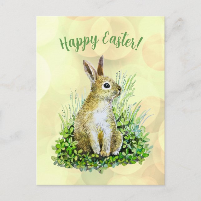 Carte Postale Joyeuses Pâques petit lapin  aquarelle  (Devant)