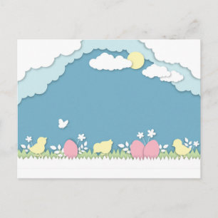 Carte Postale Joyeuses Pâques poussins et œuf, découpage de prin