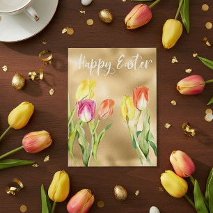 Carte Postale Joyeuses Pâques Tulipe Aquarelle Floral