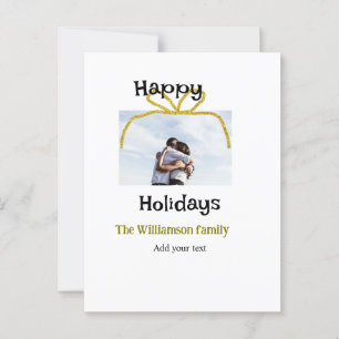 Carte Postale Joyeuses vacances ajouter nom de famille photo or