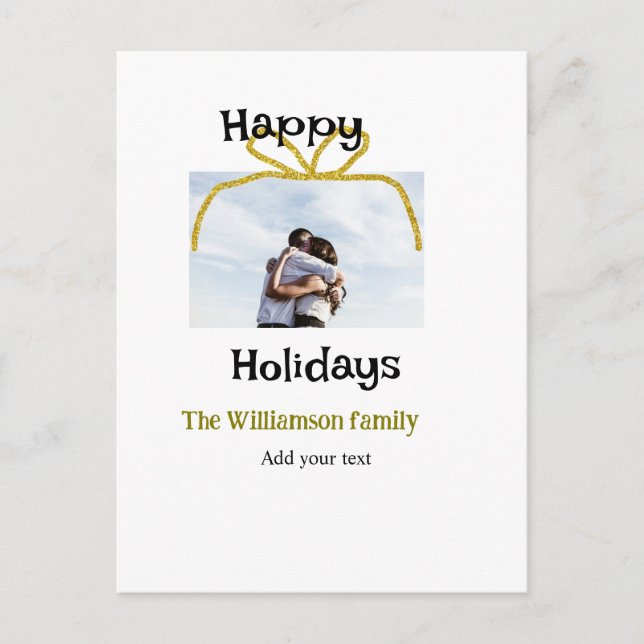 Carte Postale Joyeuses vacances ajouter nom de famille photo or  (Devant)
