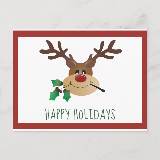 Carte Postale Joyeuses Vacances Jolie Reindeer Mistletoe Rouge V (Devant)