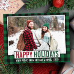 Carte Postale Joyeuses Vacances Modernes Photo Green Plaid<br><div class="desc">Carte postale de Joyeux Jours de Vacances Modernes - Carte postale Vert Rustique</div>