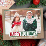 Carte Postale Joyeuses Vacances Modernes Photo Kraft<br><div class="desc">Carte postale moderne Happy Holidays Photo Green et Red Kraft Holiday</div>