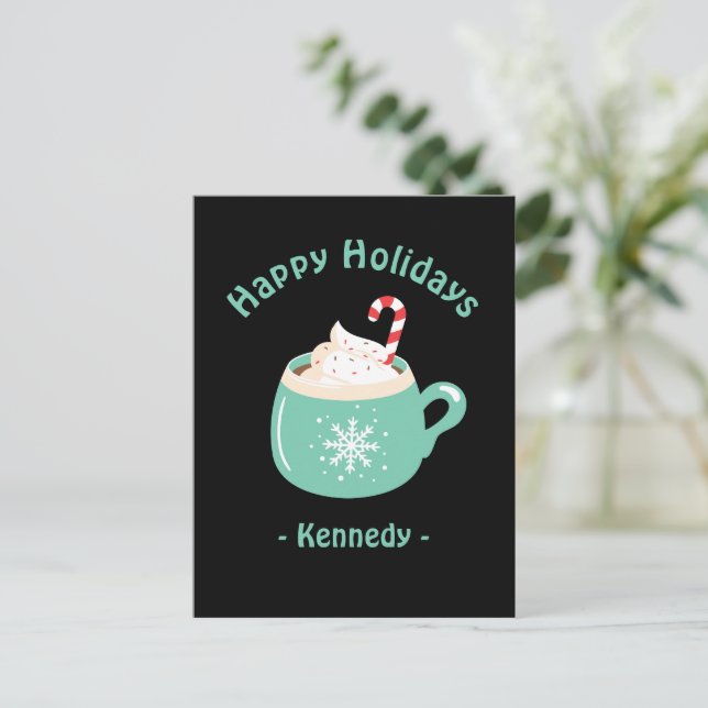 Carte Postale Joyeuses vacances Pastel Blue Hot Chocolate Cup (Debout devant)